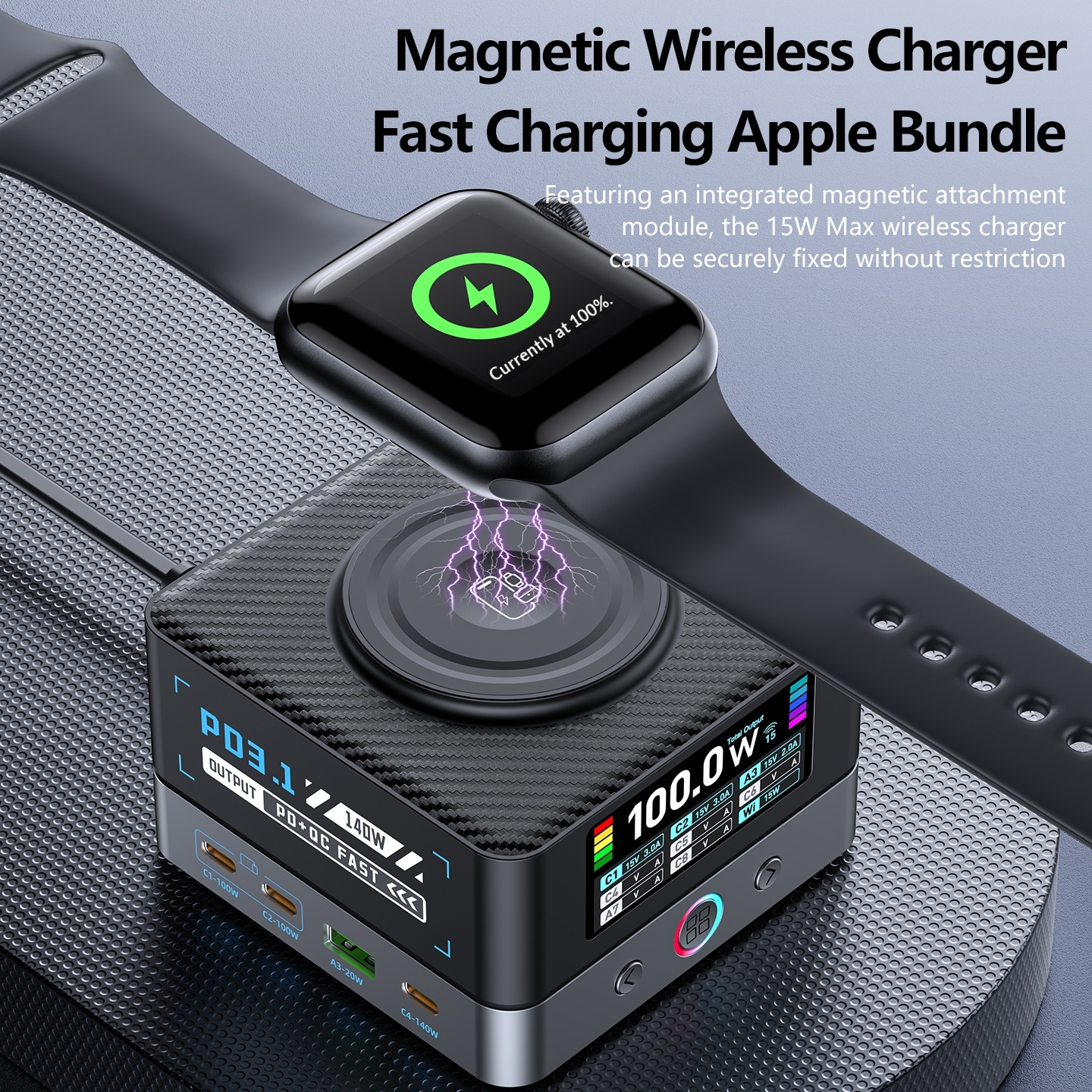 Cargador Estación OEM WLX-R8A QI, 140W, 5A, 2 x USB-A - 6 x USB-C, Gris