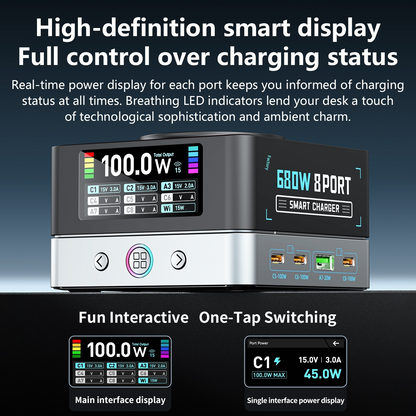 Cargador Estación OEM WLX-R8A QI, 140W, 5A, 2 x USB-A - 6 x USB-C, Gris