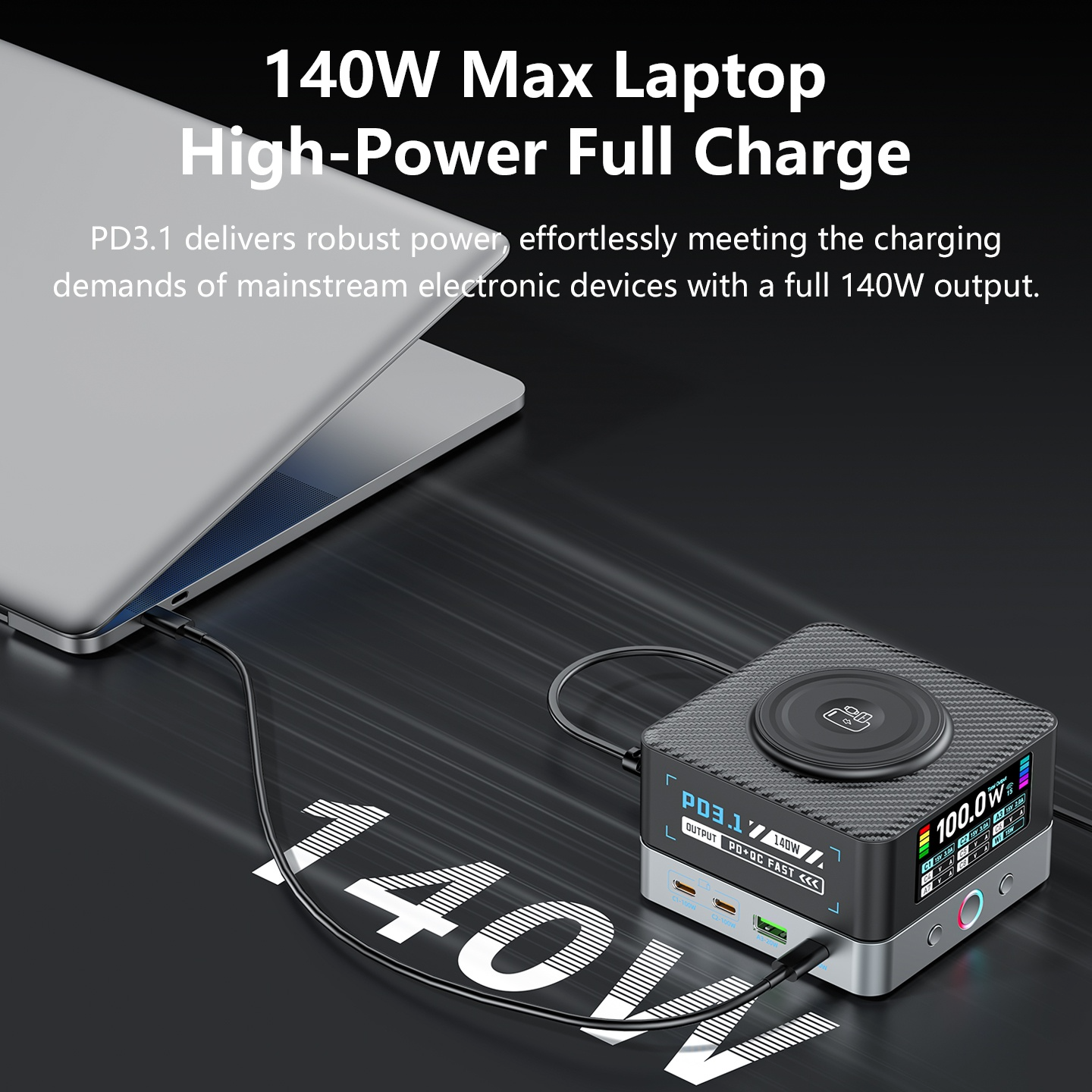 Cargador Estación OEM WLX-R8A QI, 140W, 5A, 2 x USB-A - 6 x USB-C, Gris