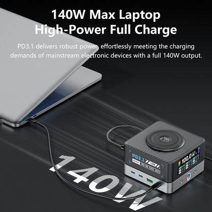 Cargador Estación OEM WLX-R8A QI, 140W, 5A, 2 x USB-A - 6 x USB-C, Gris