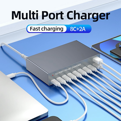 Cargador Estación OEM WLX-X6Y, 140W, 5A, 2 x USB-A - 8 x USB-C, Plateado