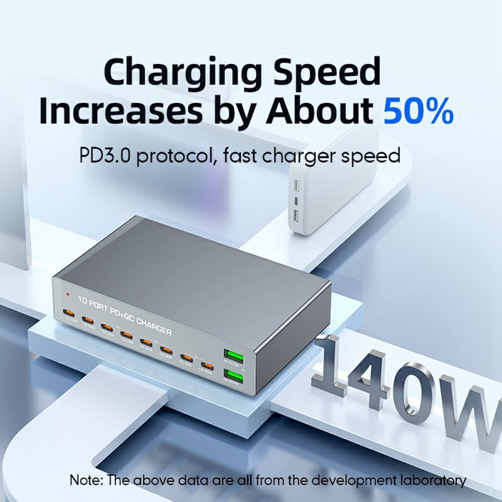 Cargador Estación OEM WLX-X6Y, 140W, 5A, 2 x USB-A - 8 x USB-C, Plateado