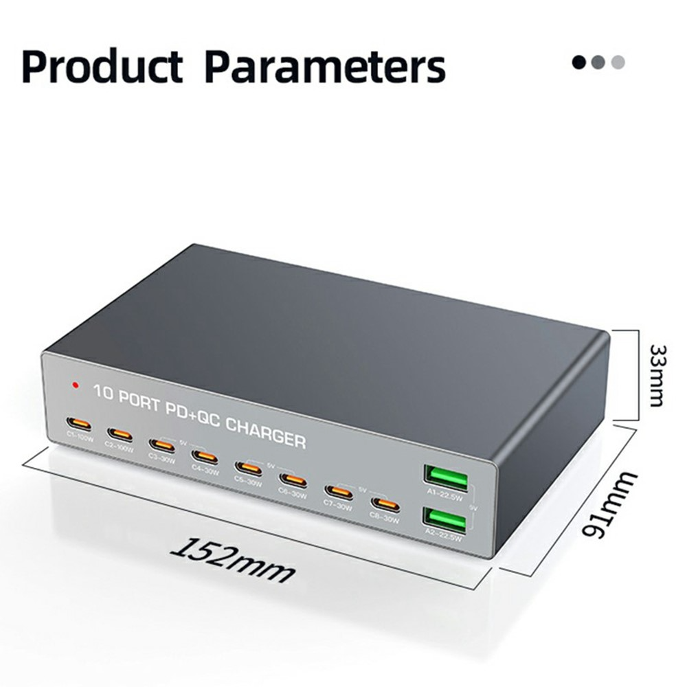Cargador Estación OEM WLX-X6Y, 140W, 5A, 2 x USB-A - 8 x USB-C, Plateado