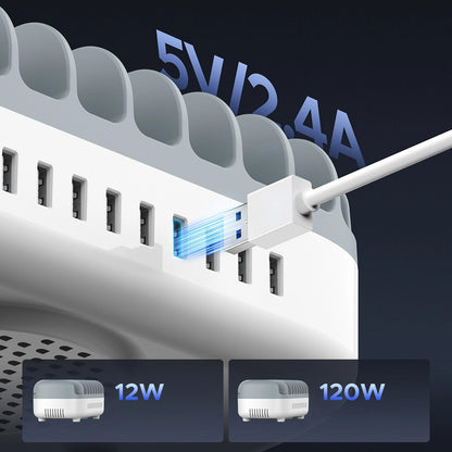 Cargador Estación Orico DUK-10P-V1, 120W, 2.4A, 10 x USB-A, Blanco