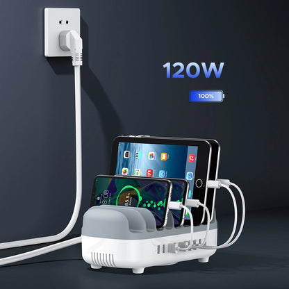 Cargador Estación Orico DUK-10P-V1, 120W, 2.4A, 10 x USB-A, Blanco
