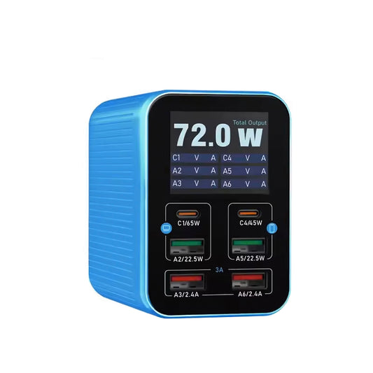 Cargador Estación Relife Q4, 72W, 5A, 2 x USB-C - 4 x USB-A, Azul