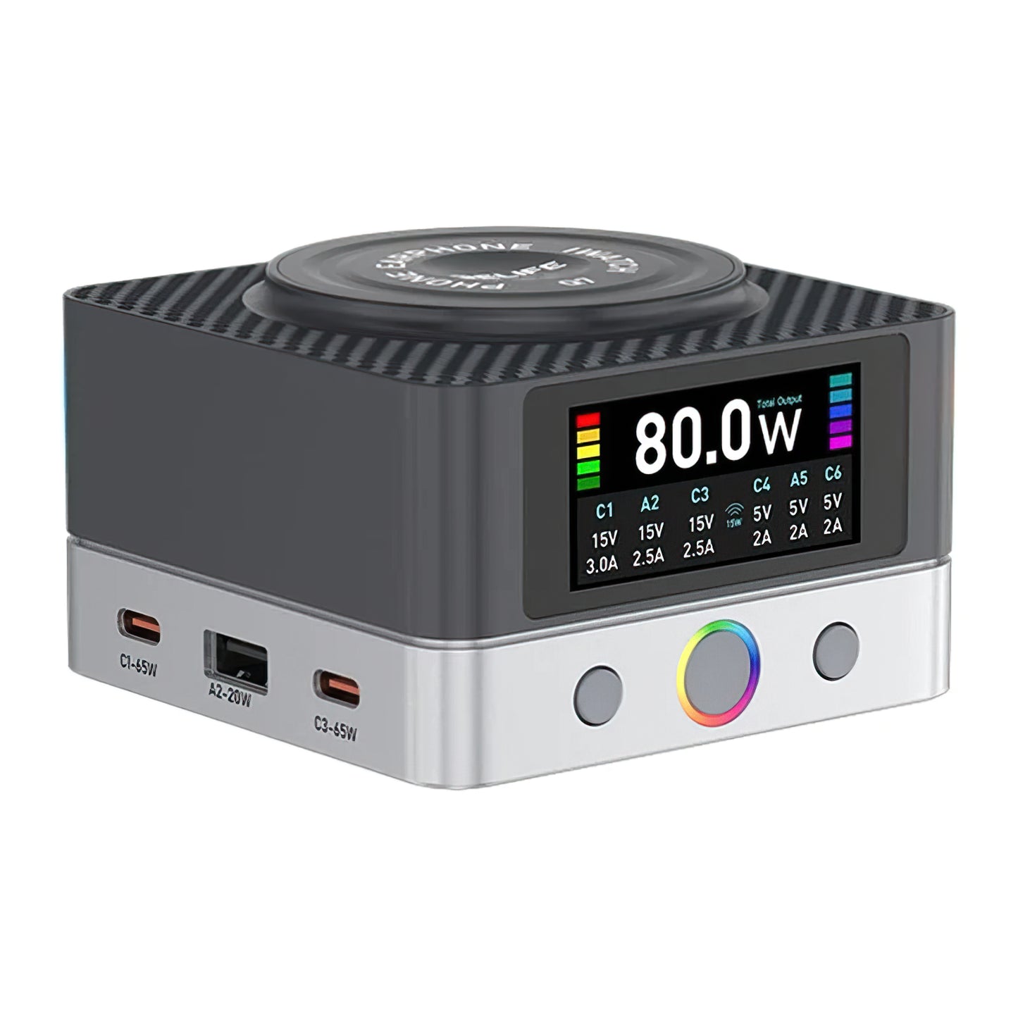 Cargador Estación Relife Q7 QI, 80W, 3.25A, 2 x USB-A - 4 x USB-C, Gris