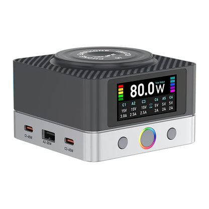 Cargador Estación Relife Q7 QI, 80W, 3.25A, 2 x USB-A - 4 x USB-C, Gris