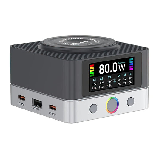 Cargador Estación Relife Q7 QI, 80W, 3.25A, 2 x USB-A - 4 x USB-C, Gris