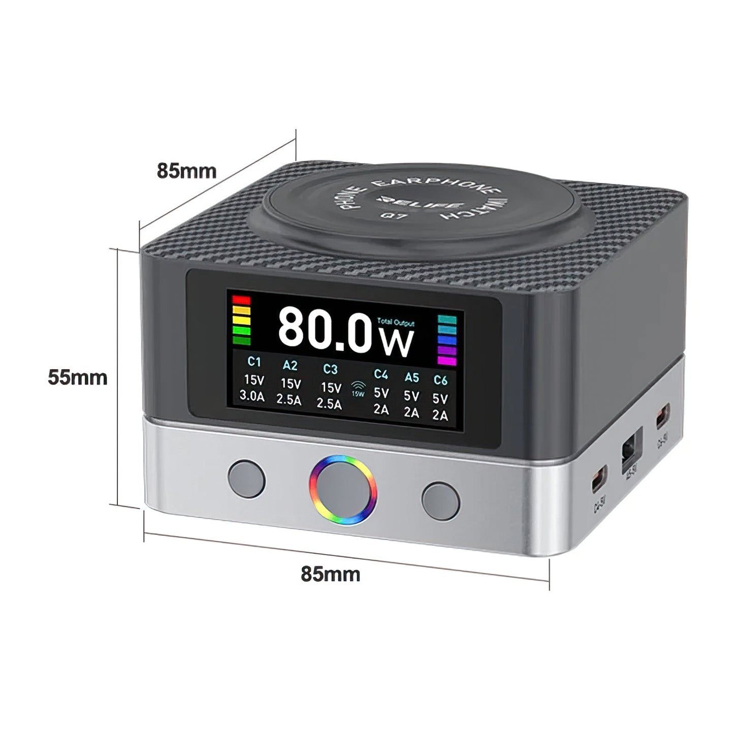 Cargador Estación Relife Q7 QI, 80W, 3.25A, 2 x USB-A - 4 x USB-C, Gris