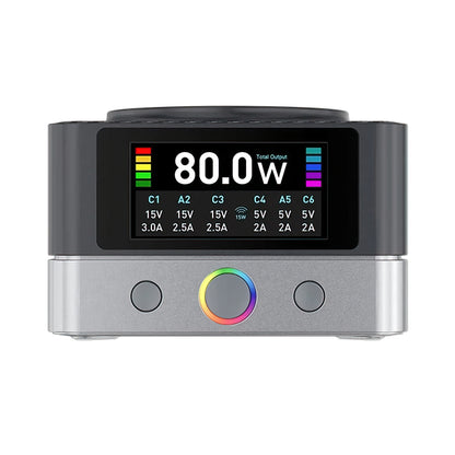Cargador Estación Relife Q7 QI, 80W, 3.25A, 2 x USB-A - 4 x USB-C, Gris