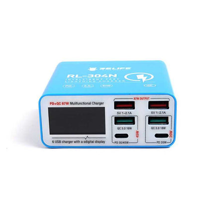 Cargador Estación Relife RL-304N, 87W, 3A, 2 x USB-C - 4 x USB-A, Azul