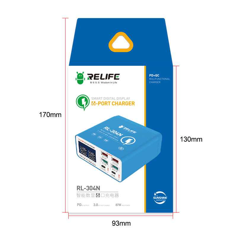 Cargador Estación Relife RL-304N, 87W, 3A, 2 x USB-C - 4 x USB-A, Azul