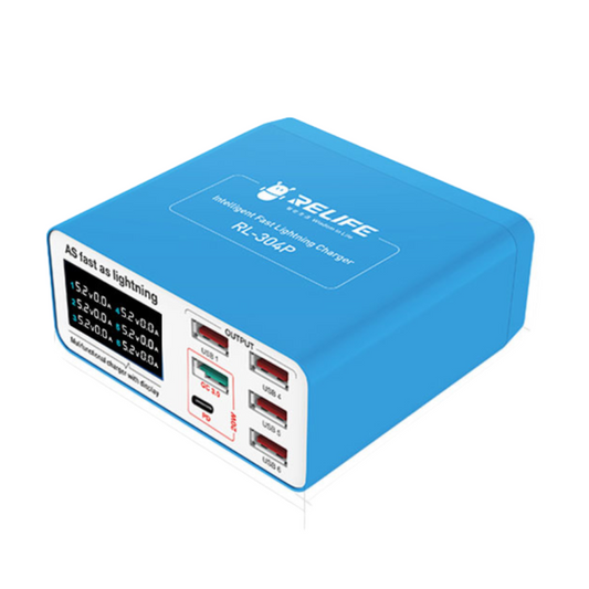Cargador Estación Relife RL-304P, 40W, 3A, 1 x USB-C - 5 x USB-A, Azul