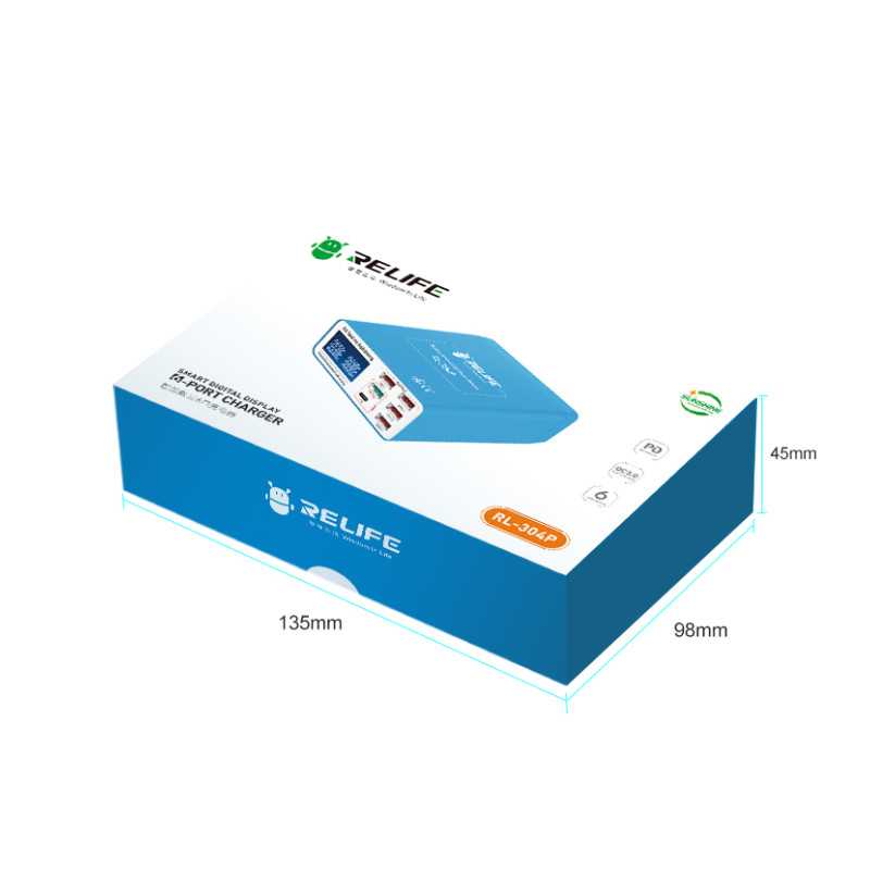 Cargador Estación Relife RL-304P, 40W, 3A, 1 x USB-C - 5 x USB-A, Azul