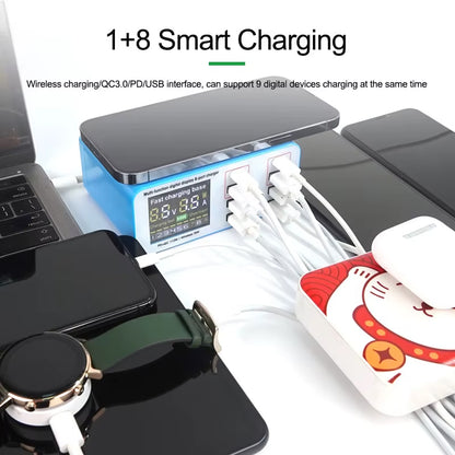 Cargador Estación Relife RL-304S QI, 110W, 3A, 2 x USB-C - 6 x USB-A, Azul