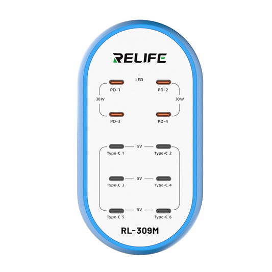 Cargador Estación Relife RL-309M, 72W, 10 x USB-C, Azul
