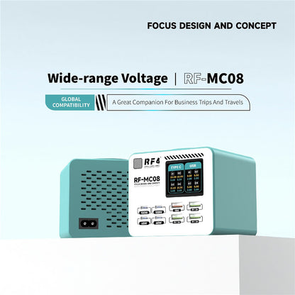 Cargador Estación RF4 RF-MC08, 150W, 5A, 4 x USB-A - 4 x USB-C, Turquesa