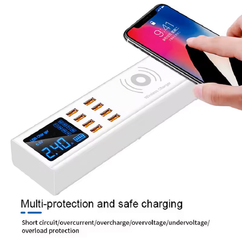 Cargador Estación Sunshine SS-309WD QI, 40W, 2.4A, 8 x USB-A, Blanco