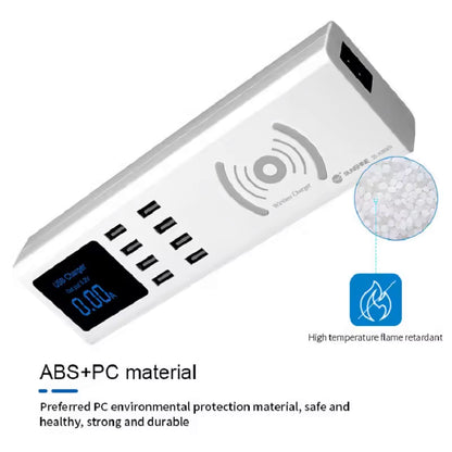 Cargador Estación Sunshine SS-309WD QI, 40W, 2.4A, 8 x USB-A, Blanco