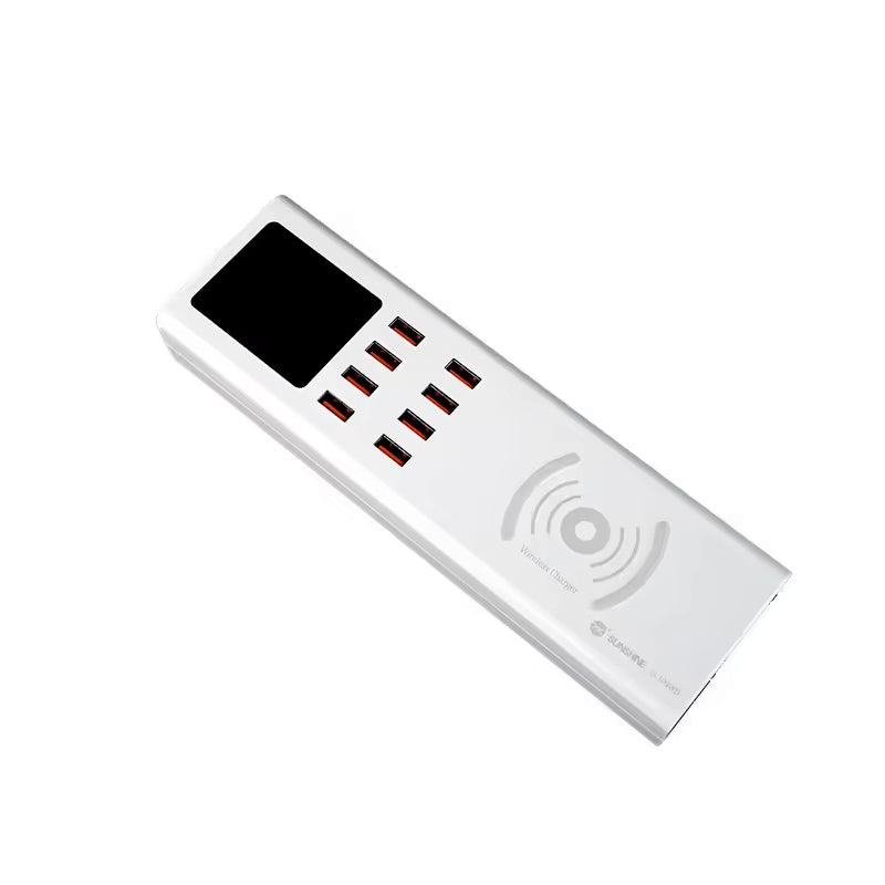 Cargador Estación Sunshine SS-309WD QI, 40W, 2.4A, 8 x USB-A, Blanco