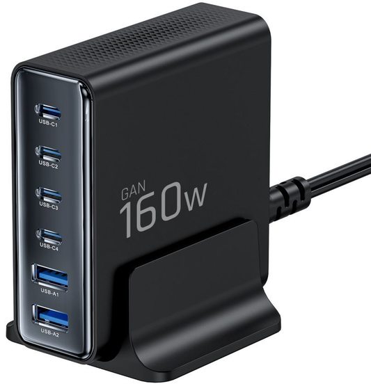 Cargador Estación Tech-Protect DC160W-GAN, 160W, 5A, 2 x USB-A - 4 x USB-C, Negro