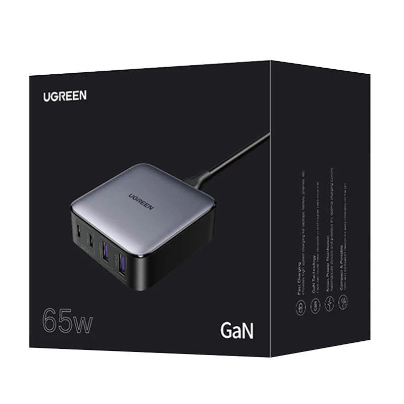 Cargador Estación UGREEN CD327 Nexode, 65W, 3.25A, 2 x USB-A - 2 x USB-C, Negro