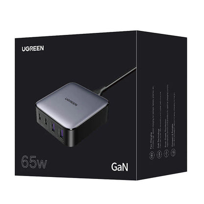 Cargador Estación UGREEN CD327 Nexode, 65W, 3.25A, 2 x USB-A - 2 x USB-C, Negro