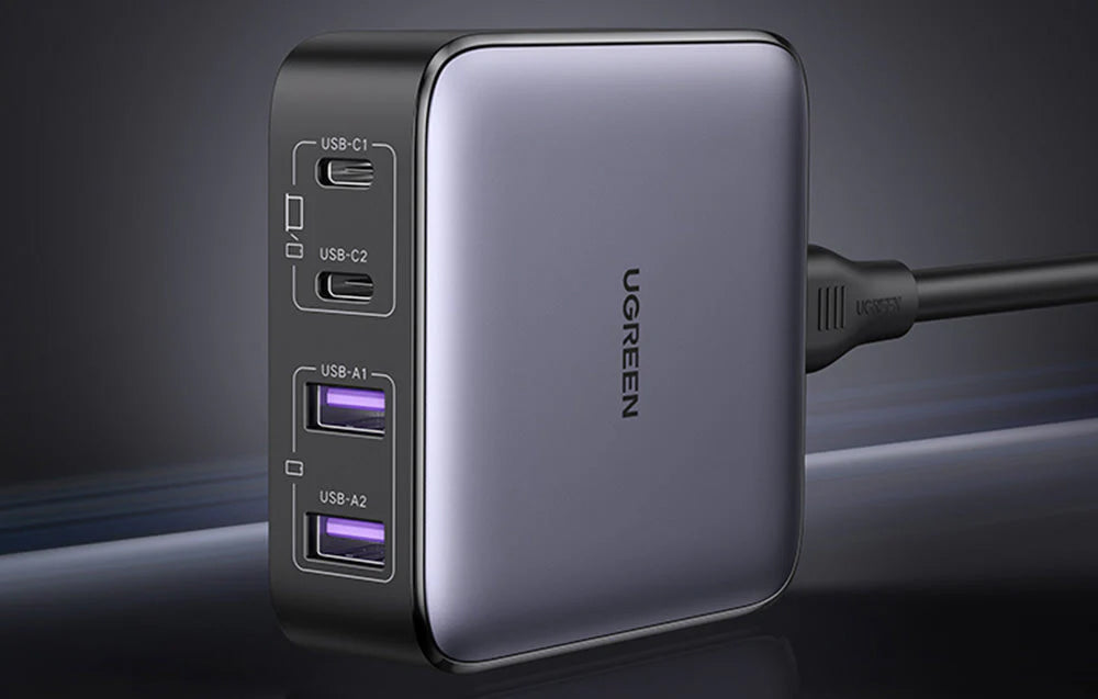 Cargador Estación UGREEN CD327 Nexode, 65W, 3.25A, 2 x USB-A - 2 x USB-C, Negro