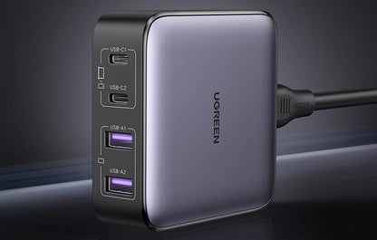 Cargador Estación UGREEN CD327 Nexode, 65W, 3.25A, 2 x USB-A - 2 x USB-C, Negro