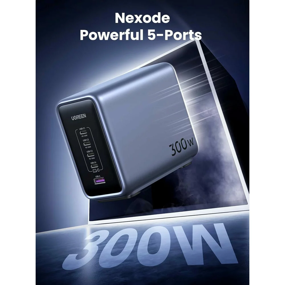 Cargador Estación UGREEN CD333 Nexode, 300W, 5A, 1 x USB-A - 4 x USB-C, Gris, Reacondicionado