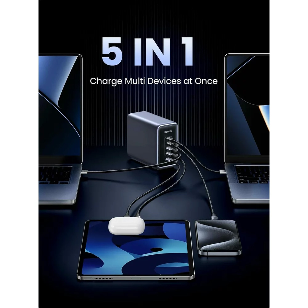 Cargador Estación UGREEN CD333 Nexode, 300W, 5A, 1 x USB-A - 4 x USB-C, Gris, Reacondicionado