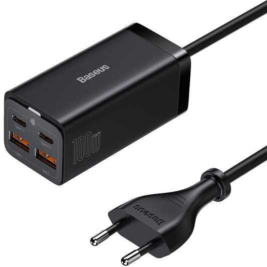 Cargador Estación USB-C Baseus GaN3 Pro, 100W, 5A, 2 x USB-A - 2 x USB-C, Negro, Reacondicionado CCGP000101