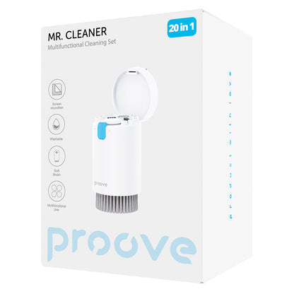 Instrumento de limpieza Proove Mr.Cleaner para auriculares / teléfono / cámara DSLR / portátil, 20 en 1, Blanco