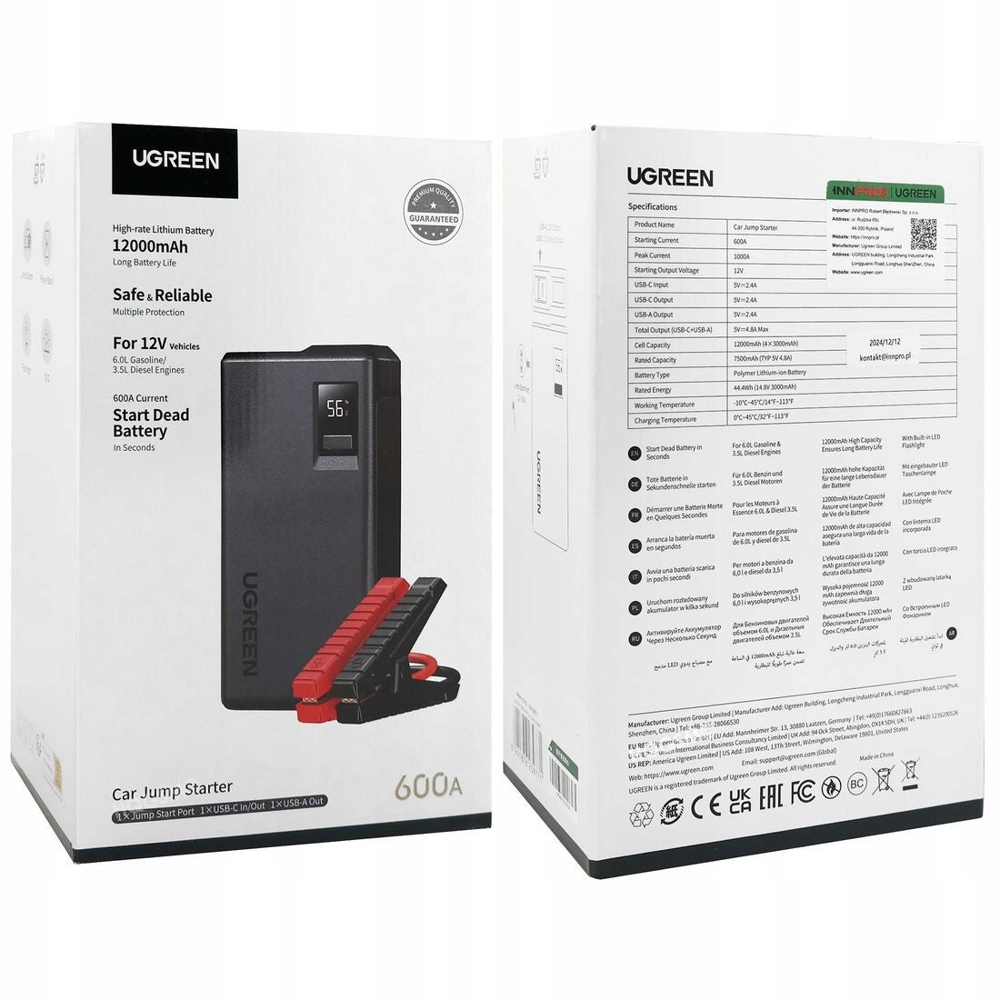 Arrancador de batería para auto UGREEN ES702, 1000A
