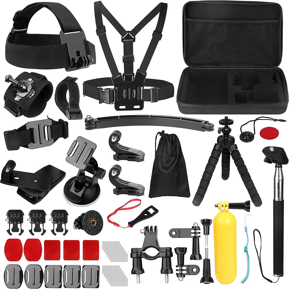 Kit de Accesorios para Cámara Deportiva Techsuit SA50 para GoPro / Serie SJCAM, 50 en 1, Negro