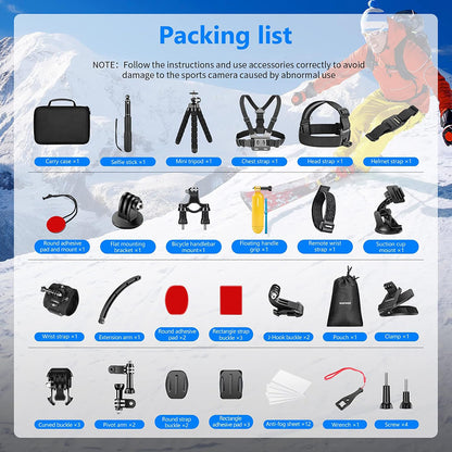 Kit de Accesorios para Cámara Deportiva Techsuit SA50 para GoPro / Serie SJCAM, 50 en 1, Negro