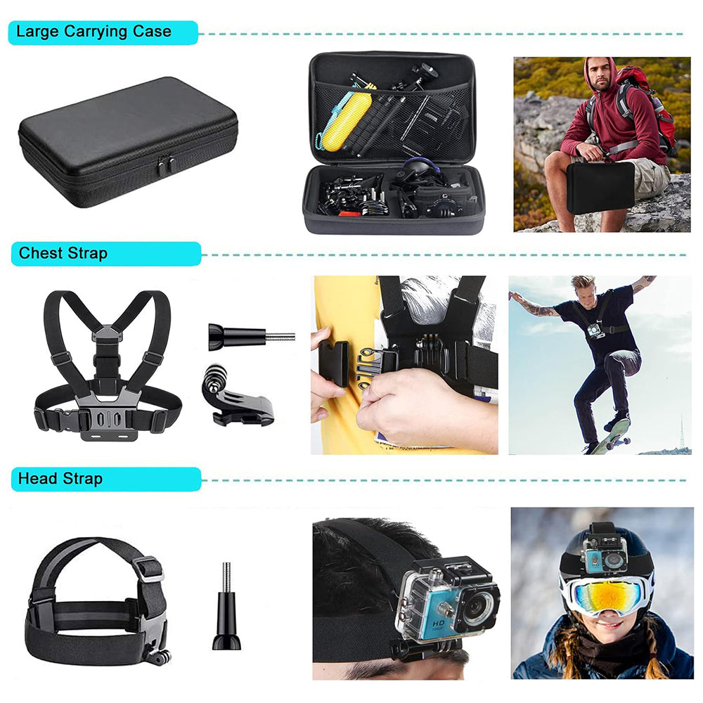 Kit de Accesorios para Cámara Deportiva Techsuit SA50 para GoPro / Serie SJCAM, 50 en 1, Negro