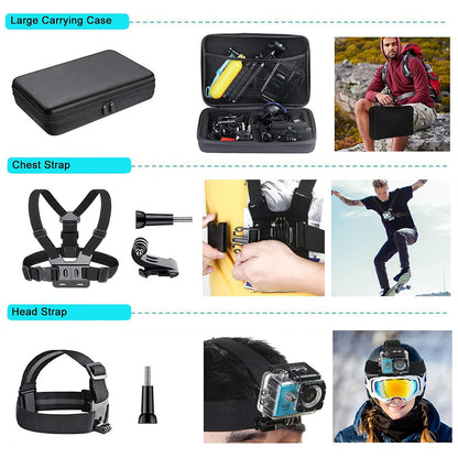 Kit de Accesorios para Cámara Deportiva Techsuit SA50 para GoPro / Serie SJCAM, 50 en 1, Negro