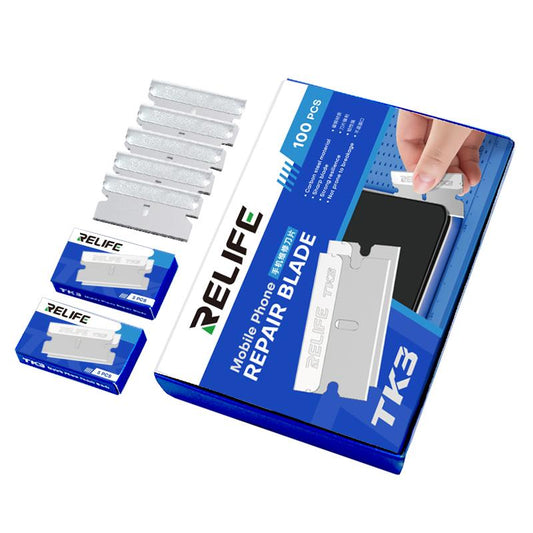 Cuchilla de repuesto Relife TK3 para herramienta de eliminación de adhesivo UV / OCA, Set de 100 piezas