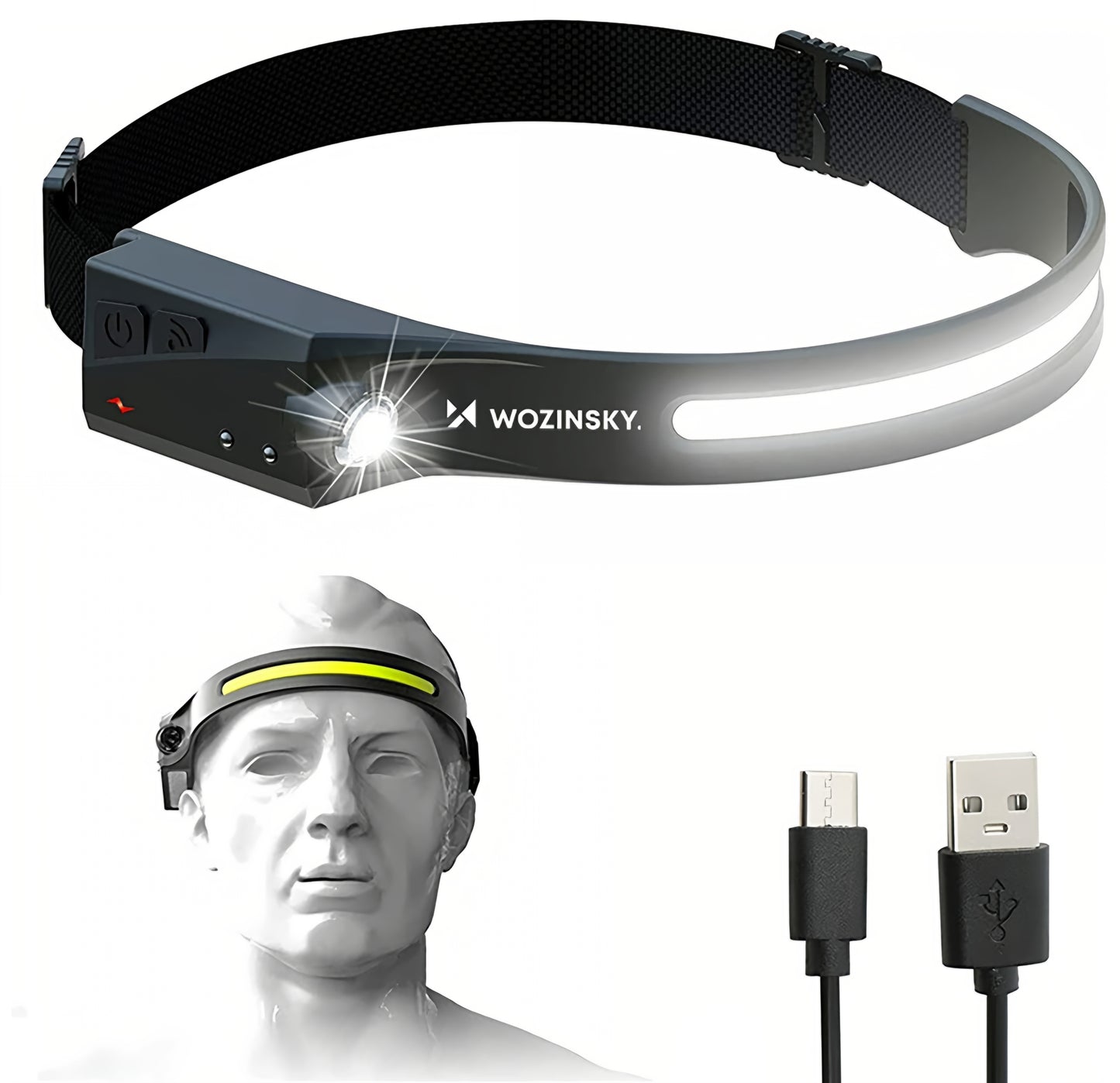 Linterna Frontal LED WZK WLC-1200, 350lm, IPX4