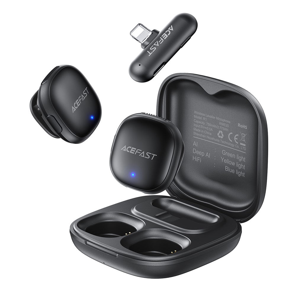 Lavalier Acefast R1, Lightning, Set 2 piezas, Negro