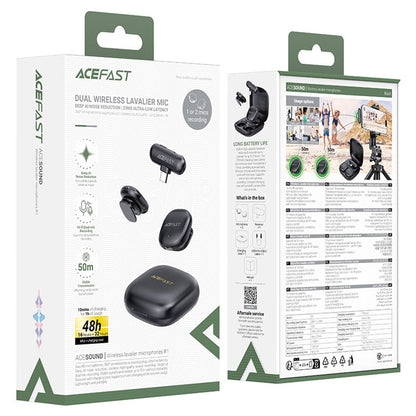 Lavalier Acefast R1, USB-C, Set 2 piezas, Negro