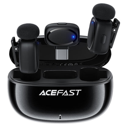 Lavalier Acefast R2, USB-C, Set 2 piezas, Negro