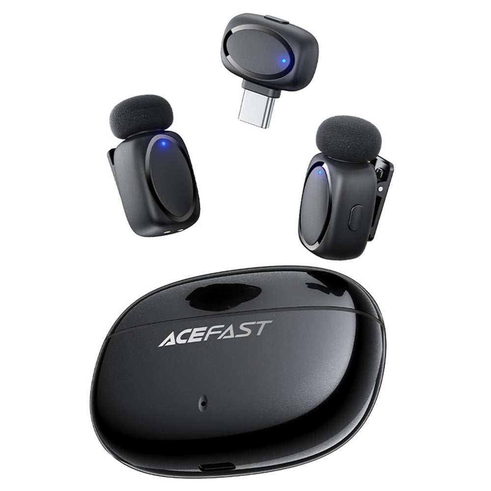 Lavalier Acefast R2, USB-C, Set 2 piezas, Negro