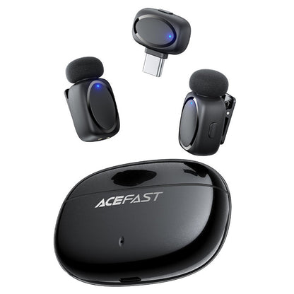 Lavalier Acefast R2, USB-C, Set 2 piezas, Negro