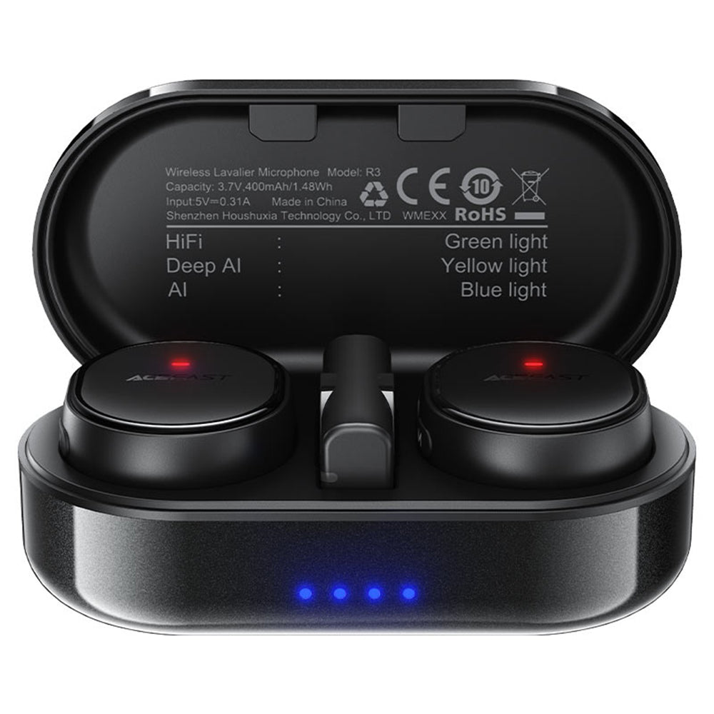 Lavalier Acefast R3, USB-C, Set 2 piezas, Negro
