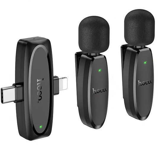 Lavalier Bluetooth HOCO L15, USB-C / Lightning, Juego 2 piezas, Negro 