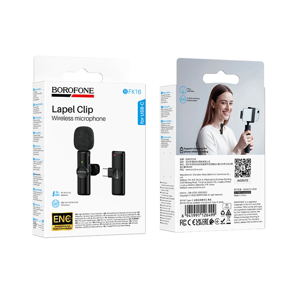 Lavalier Borofone BFK16 Winner, USB-C, Negra