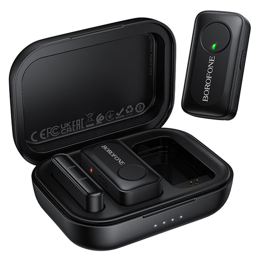 Micrófono Lavalier Borofone BFK17 Lemai, USB-C, Set de 2 piezas, Negro